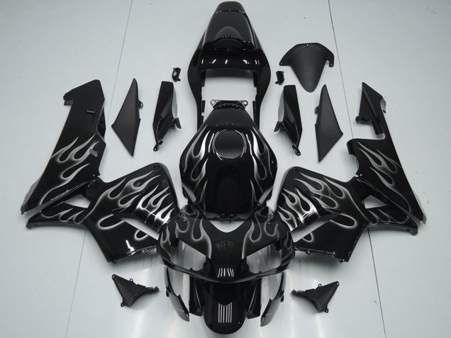 2005-2006 Honda CBR600RR Motorcycle Fairings - Glossy Black Silver Flame UK