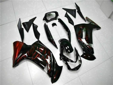 Cheap 2006-2008 Kawasaki EX650 Motorcycle Fairings - Glossy Black Red Flame UK