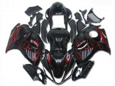 Cheap 2008-2020 Suzuki GSXR 1300 Hayabusa Motorcycle Fairings - Glossy Black Red Flame UK