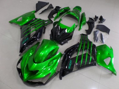 Cheap 2012-2024 Kawasaki ZX14R ZZR1400 Motorcycle Fairings - Green Glossy Black UK