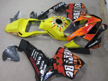 Cheap 2003-2004 Honda CBR600RR Motorcycle Fairings - Yellow Orange Glossy Black Rossi Repsol 46 UK