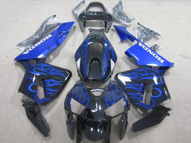 Cheap 2005-2006 Honda CBR600RR Motorcycle Fairing Kits - Glossy Black Blue Flame UK