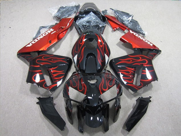 2005-2006 Honda CBR600RR Bike Fairings - Glossy Black Red Flame UK