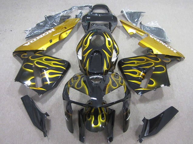 2005-2006 Honda CBR600RR Motorcycle Fairings - Glossy Black Yellow Flame UK