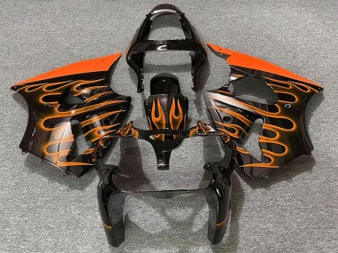 Cheap 2000-2002 Kawasaki ZX6R Motorcycle Fairings - Glossy Black Orange Flame UK