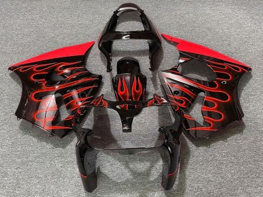 Cheap 2000-2002 Kawasaki ZX6R Motorcycle Fairings - Glossy Black Red Flame UK