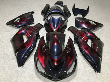 Cheap 2006-2011 Kawasaki ZX14R Motorcycle Fairings - Chameleon Blue Black Red Flame UK