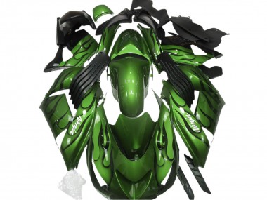 Cheap 2006-2011 Kawasaki ZX14R Motorcycle Fairings - Green Black Flame UK