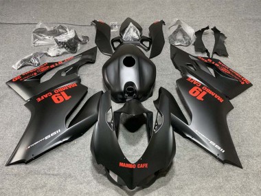 Cheap 2011-2014 Ducati 1199 Motorcycle Fairings - Matte Black with Red Decals Mambo Cafe 19 UK