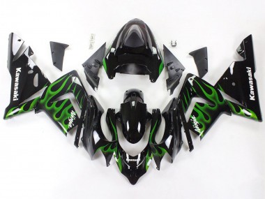 Cheap 2004-2005 Kawasaki ZX10R Motorcycle Fairings - Black with Green Flame Ninja UK
