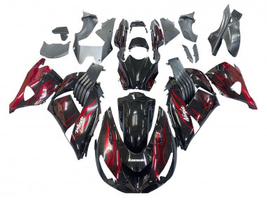 Cheap 2006-2011 Kawasaki ZX14R ZZR1400 Motorcycle Fairing Kits - Glossy Black Red Flame UK