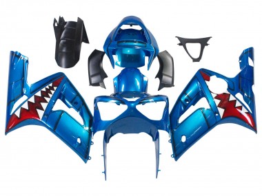 Cheap 2003-2004 Kawasaki ZX6R Motorcycle Fairings - Blue White Red Shark UK