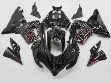 Cheap 2004-2005 Kawasaki ZX10R Motorcycle Fairings - Black Red White Flame UK