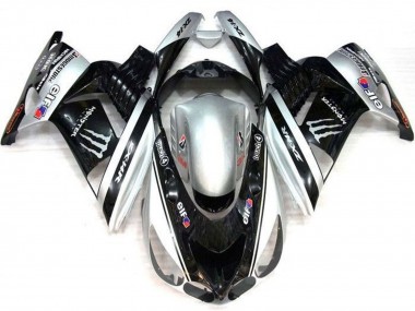 Cheap 2006-2011 Kawasaki ZX14R ZZR1400 Motorcycle Fairings - Silver Black Elf Touch4 Monster Bridgestone UK