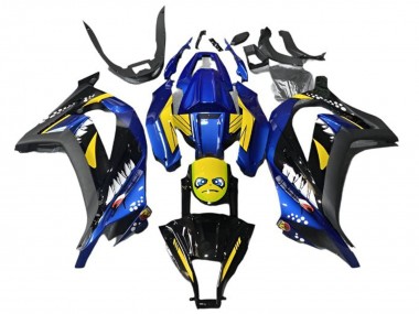 Cheap 2013-2024 Kawasaki EX300 Motorcycle Fairings - Blue Yellow Black Shark UK