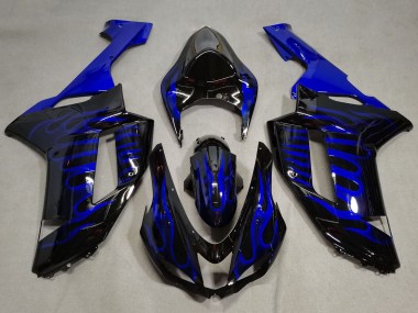 Cheap 2007-2008 Kawasaki ZX6R Motorcycle Fairings - Black Blue Flame UK