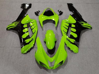 Cheap 2007-2008 Kawasaki ZX6R Motorcycle Fairings - Green Black Flame UK