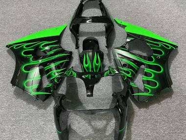 2000-2002 Gloss Black & Green Flame Kawasaki ZX6R Motorcycle Fairing