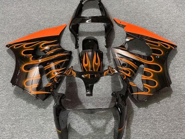 2000-2002 Gloss Black & Orange Flame Kawasaki ZX6R Motorcycle Fairing