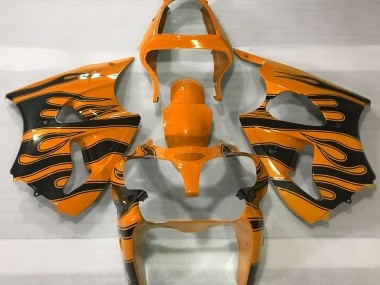 2000-2002 Orange & Black Flame Kawasaki ZX6R Motorcycle Fairing